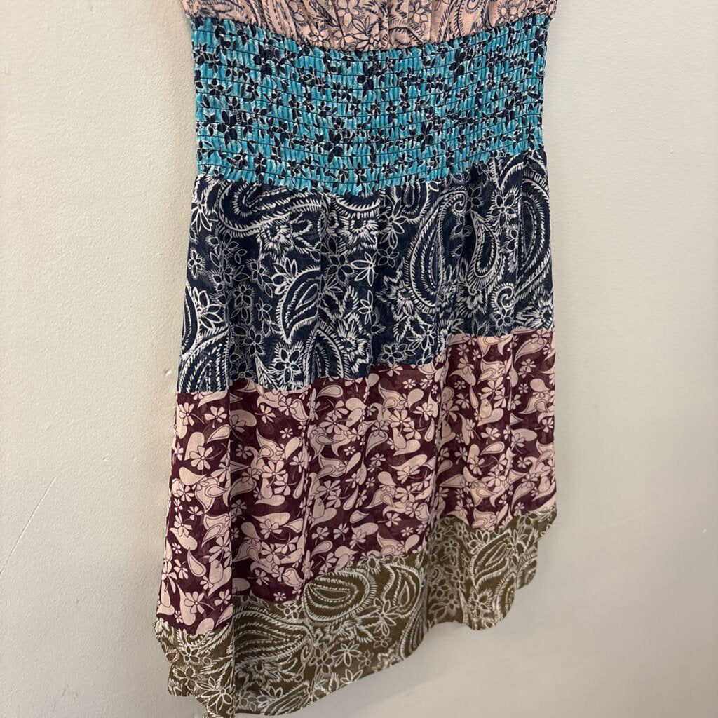 Cabi Pink/ Multi Paisley Print Smocked Waist Dress Extra Small