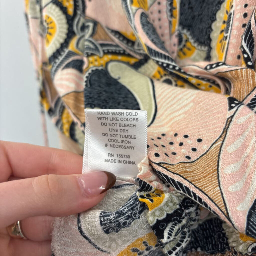 Rose and Olive Pink/ Multi Print Short Ruffle Sleeve Top Extra Small