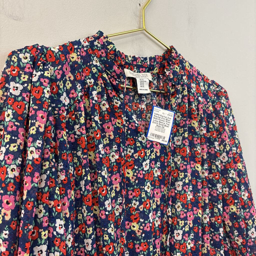 Rachel Zoe Blue/ Multi Flower Print Long Sleeve Top Extra Small