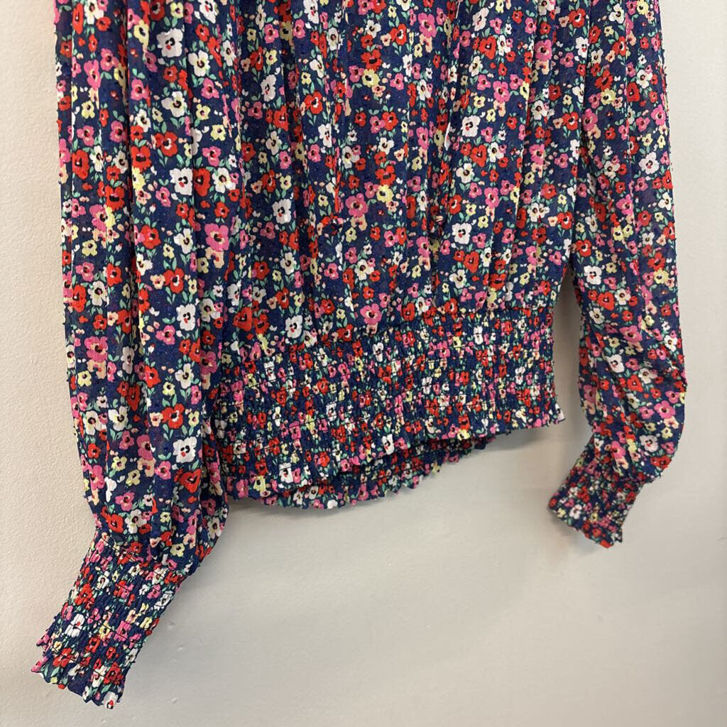 Rachel Zoe Blue/ Multi Flower Print Long Sleeve Top Extra Small