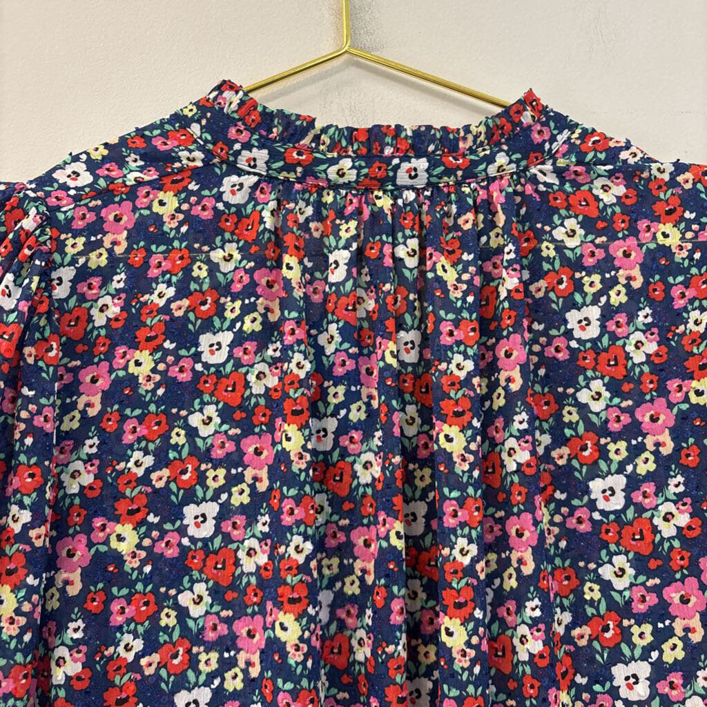 Rachel Zoe Blue/ Multi Flower Print Long Sleeve Top Extra Small