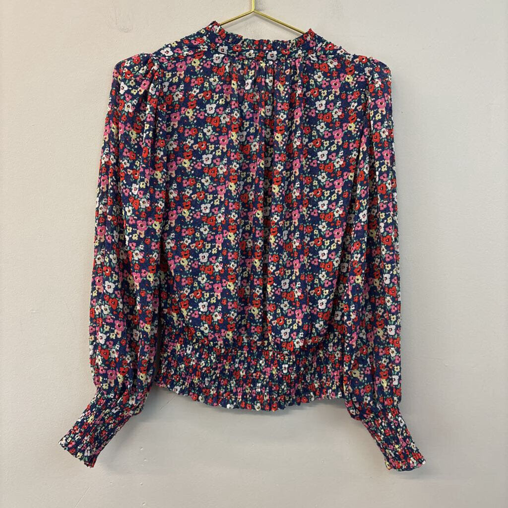 Rachel Zoe Blue/ Multi Flower Print Long Sleeve Top Extra Small