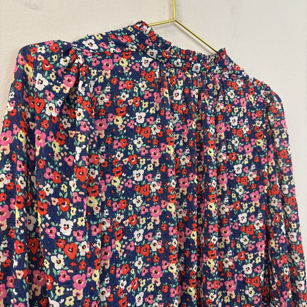 Rachel Zoe Blue/ Multi Flower Print Long Sleeve Top Extra Small