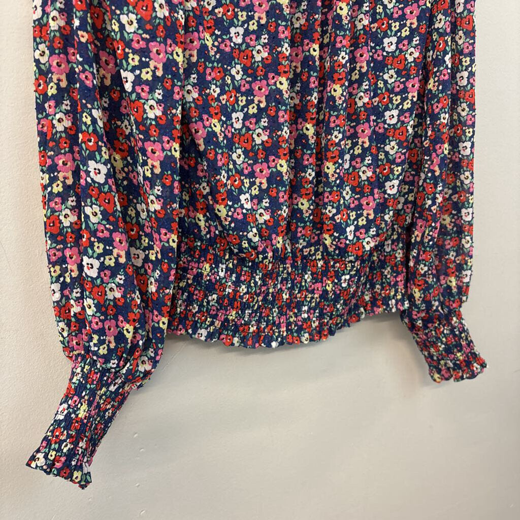 Rachel Zoe Blue/ Multi Flower Print Long Sleeve Top Extra Small