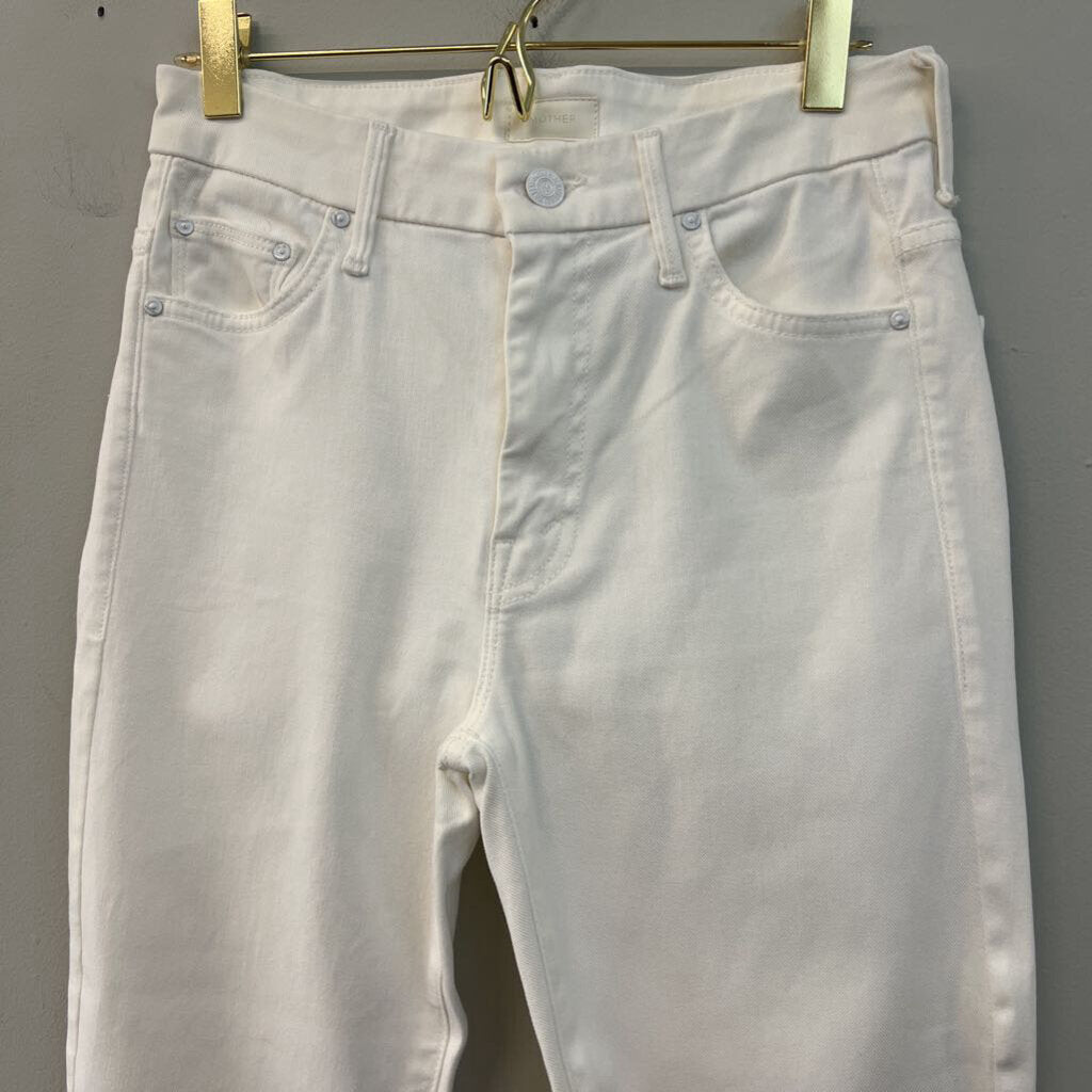 Mother White Denim High Waisted Looker Dagger Ankle Fray Jeans 26