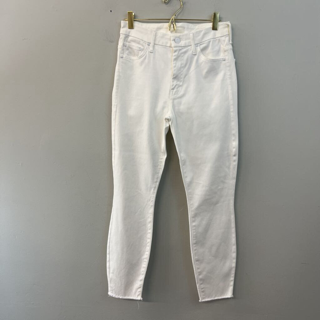 Mother White Denim High Waisted Looker Dagger Ankle Fray Jeans 26