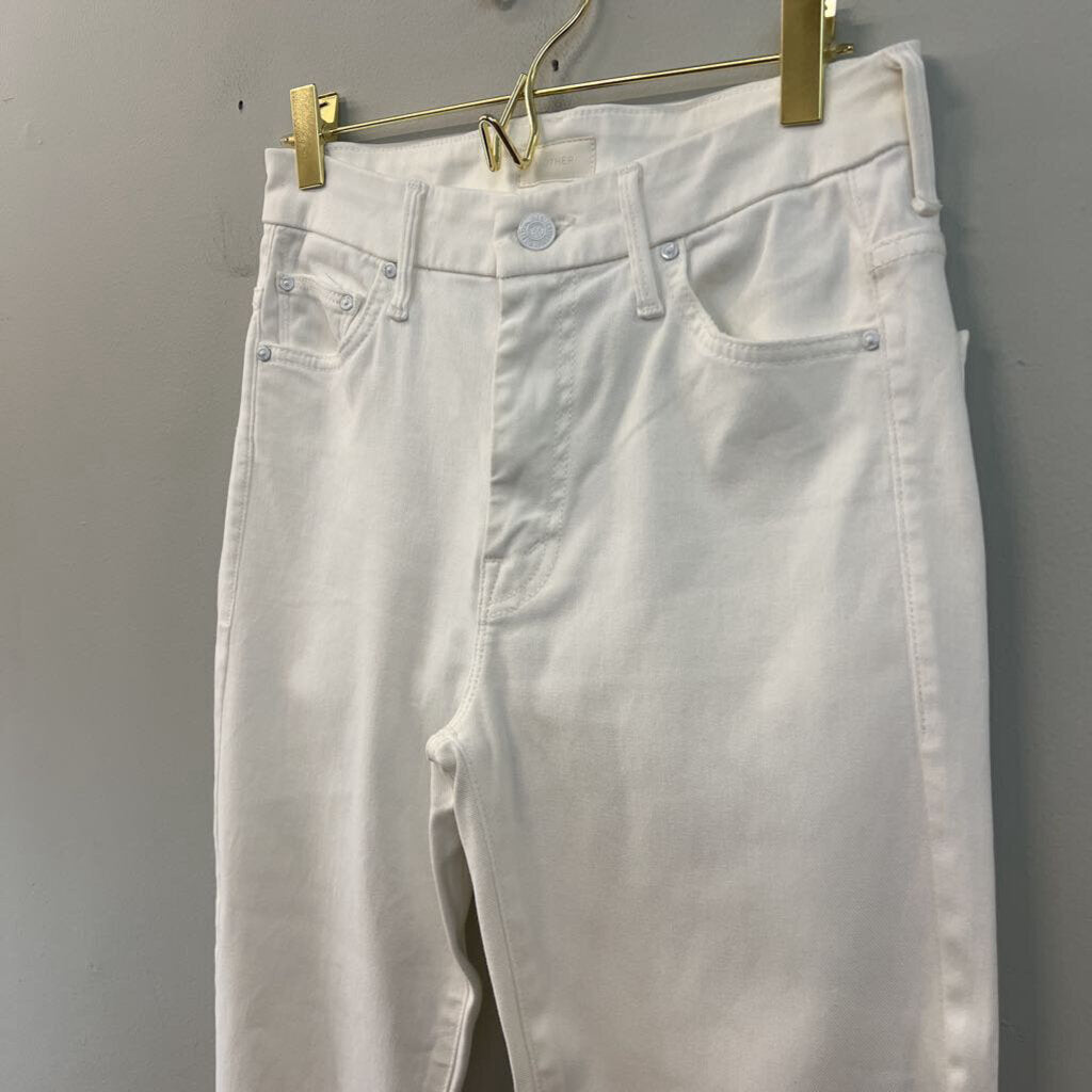 Mother White Denim High Waisted Looker Dagger Ankle Fray Jeans 26