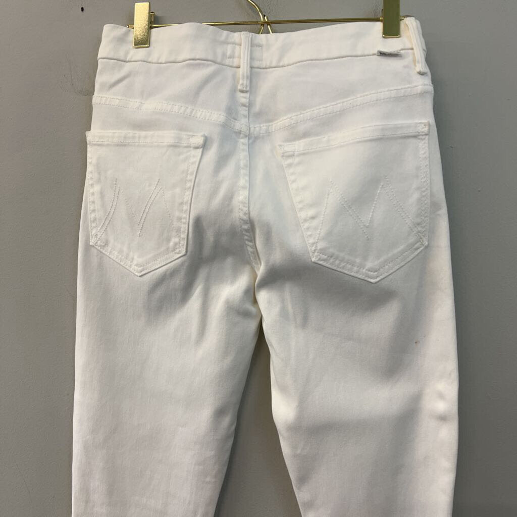 Mother White Denim High Waisted Looker Dagger Ankle Fray Jeans 26