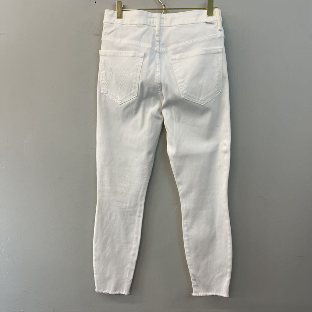 Mother White Denim High Waisted Looker Dagger Ankle Fray Jeans 26