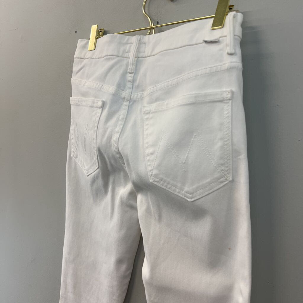 Mother White Denim High Waisted Looker Dagger Ankle Fray Jeans 26