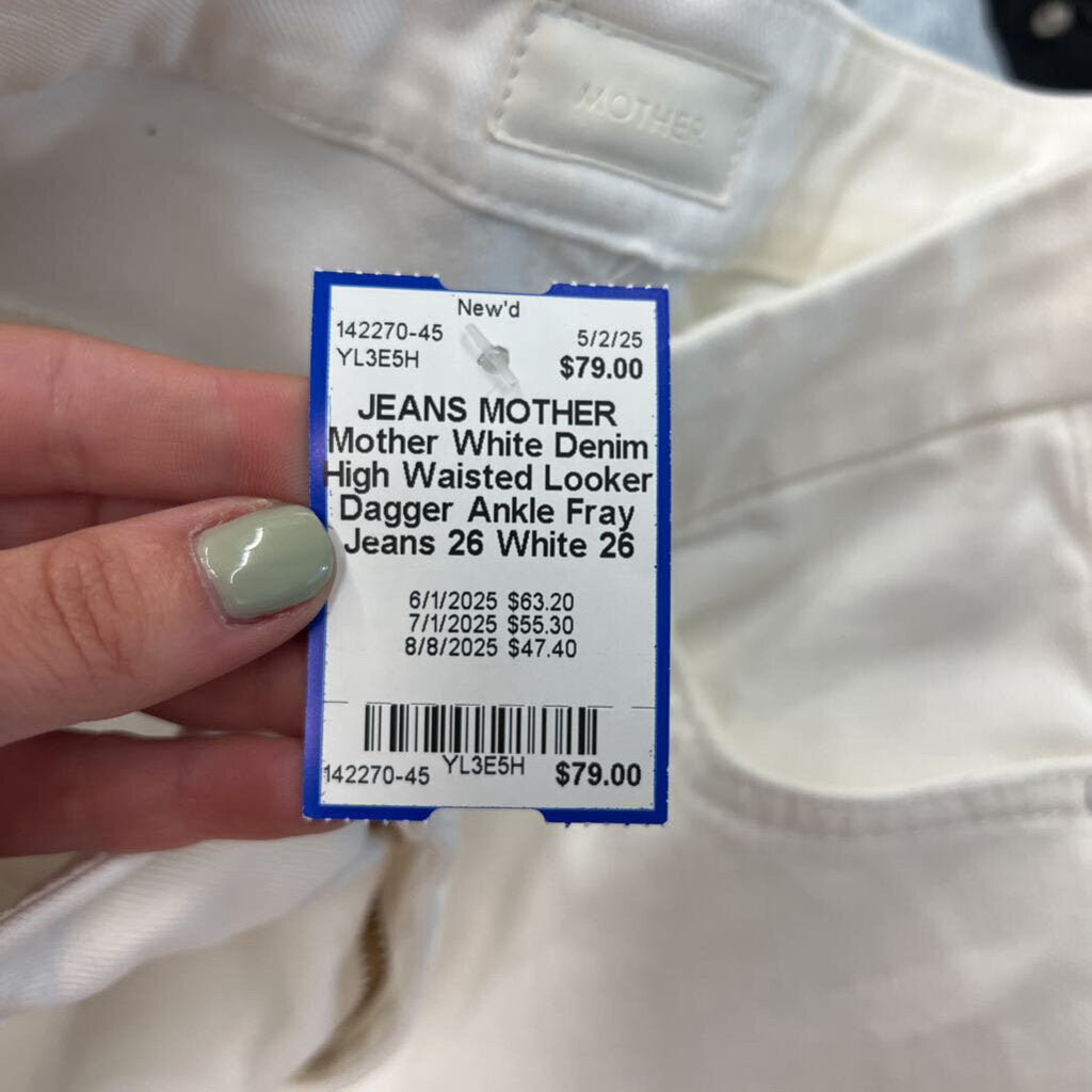 Mother White Denim High Waisted Looker Dagger Ankle Fray Jeans 26
