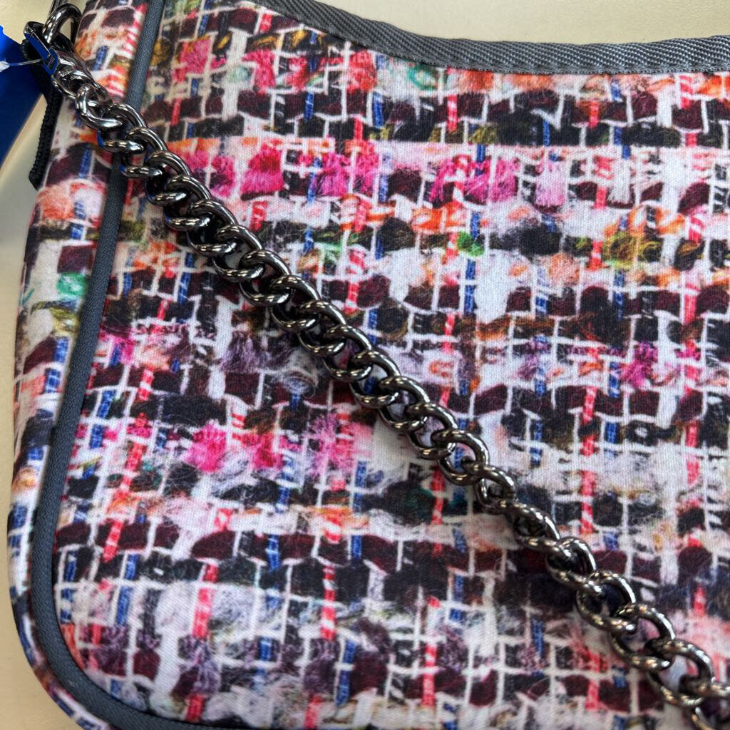 Haute Shore Grey/ Pink Print Neoprene Crossbody Purse