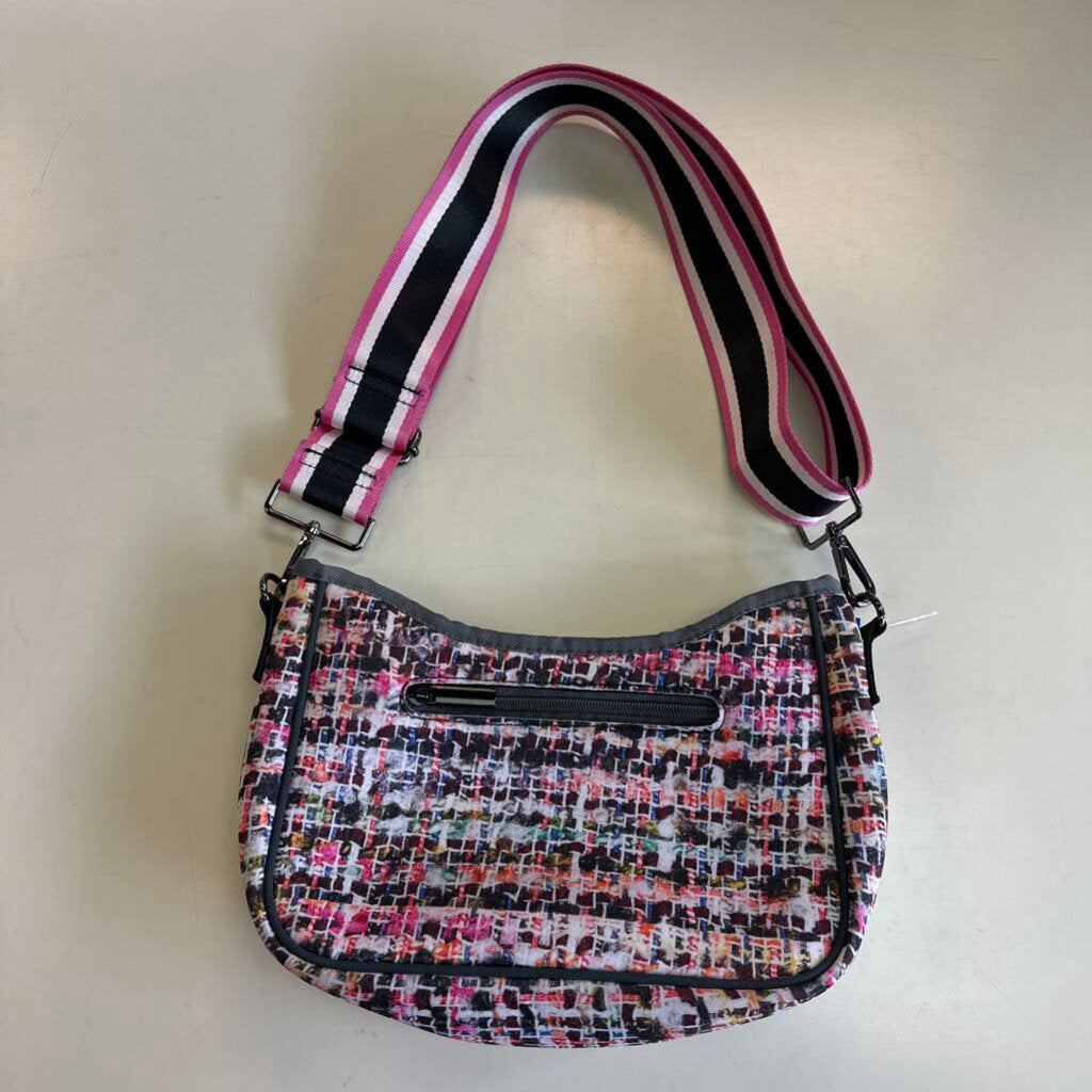 Haute Shore Grey/ Pink Print Neoprene Crossbody Purse