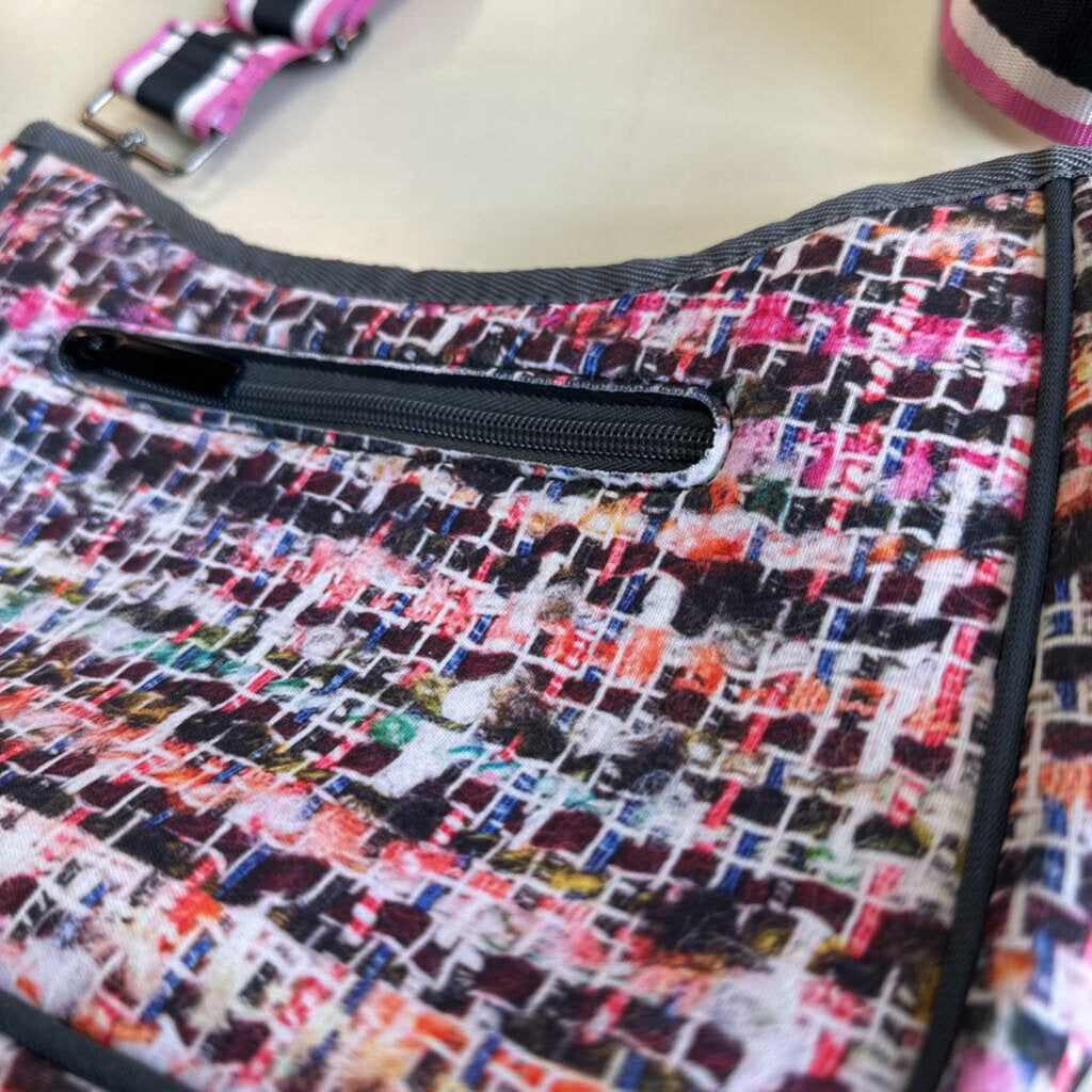 Haute Shore Grey/ Pink Print Neoprene Crossbody Purse