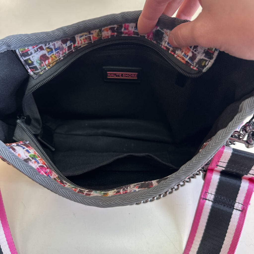 Haute Shore Grey/ Pink Print Neoprene Crossbody Purse