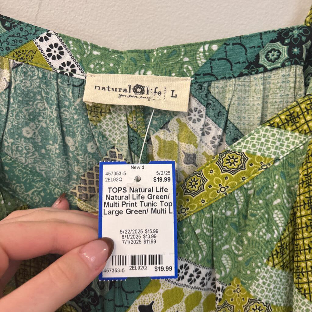 Natural Life Green/ Multi Print Tunic Top Large