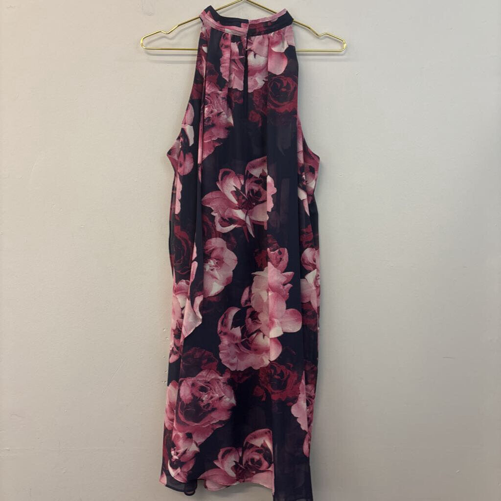 SLNY Navy/ Pink Flower Print High Neck Sleeveless Dress 14
