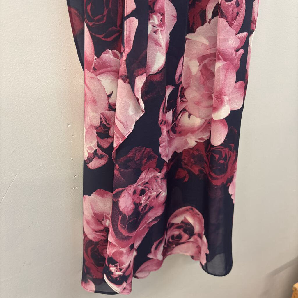 SLNY Navy/ Pink Flower Print High Neck Sleeveless Dress 14