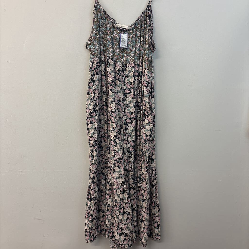 Natural Life Black/ Pink Flower Print Billowy Jumpsuit L/ XL