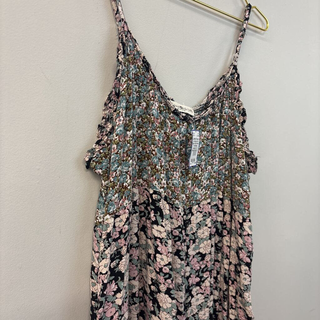 Natural Life Black/ Pink Flower Print Billowy Jumpsuit L/ XL