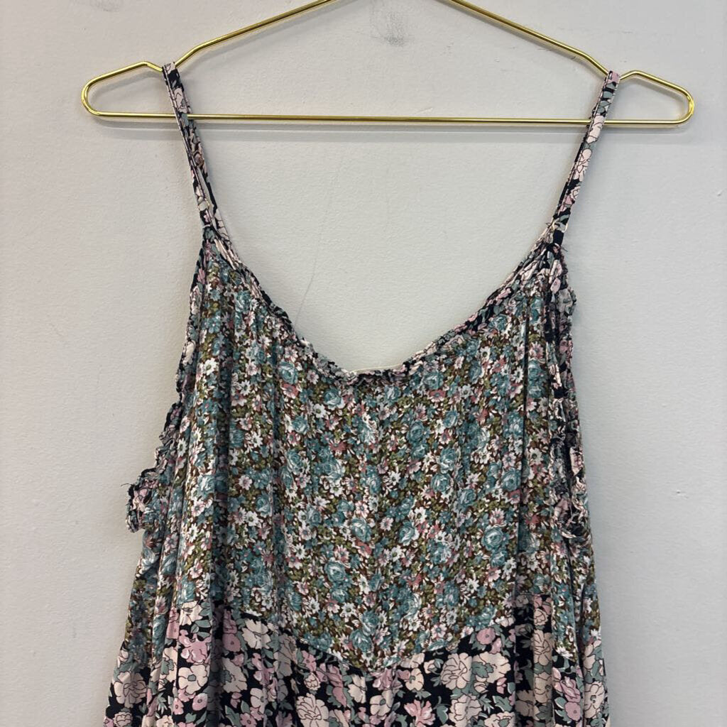 Natural Life Black/ Pink Flower Print Billowy Jumpsuit L/ XL