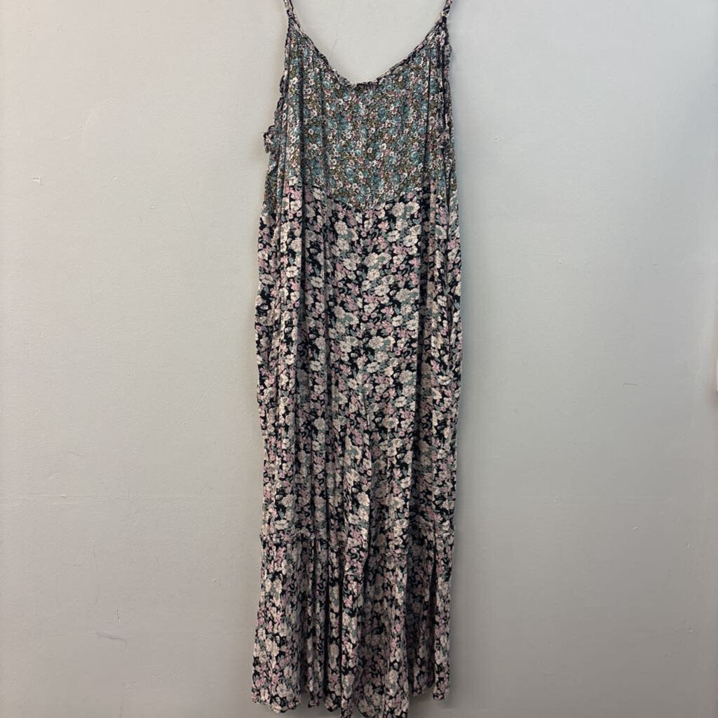 Natural Life Black/ Pink Flower Print Billowy Jumpsuit L/ XL