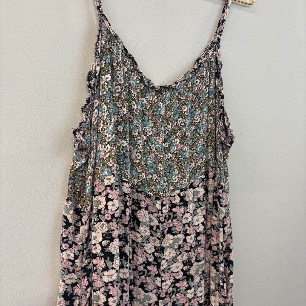 Natural Life Black/ Pink Flower Print Billowy Jumpsuit L/ XL