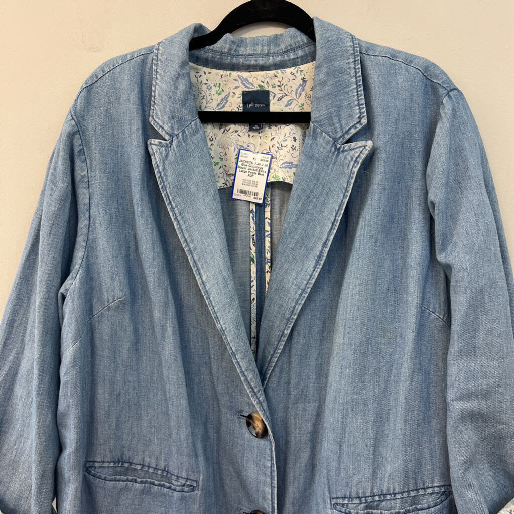 J Jill Blue Chambray Blazer Jacket Extra Large Petite