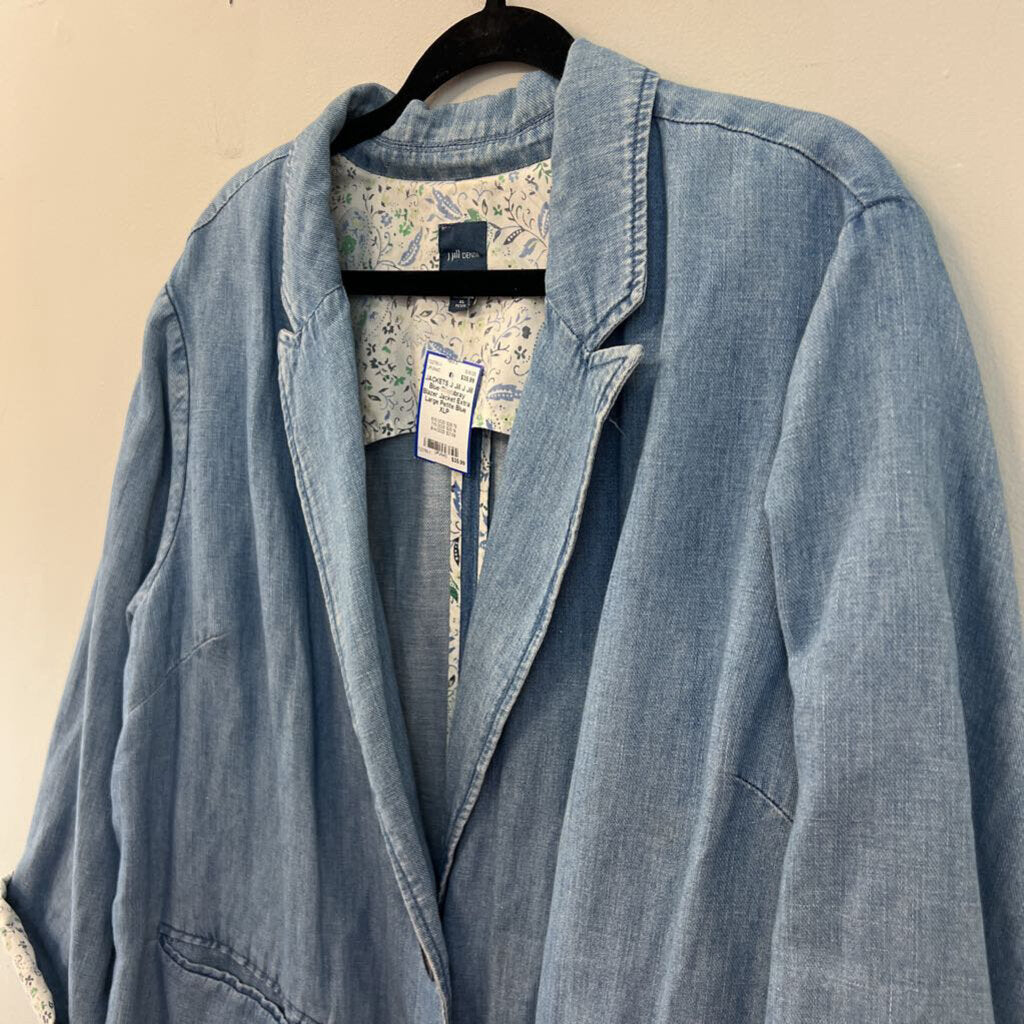 J Jill Blue Chambray Blazer Jacket Extra Large Petite