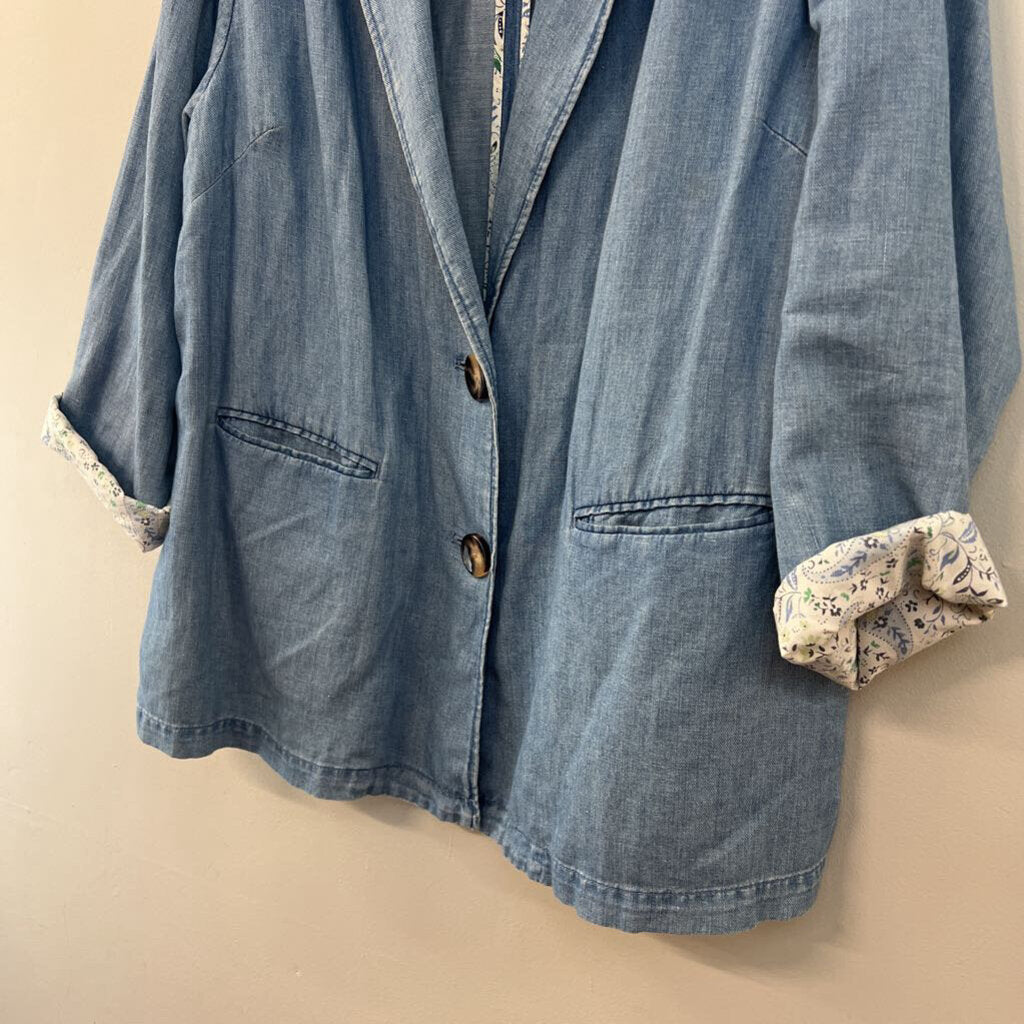 J Jill Blue Chambray Blazer Jacket Extra Large Petite