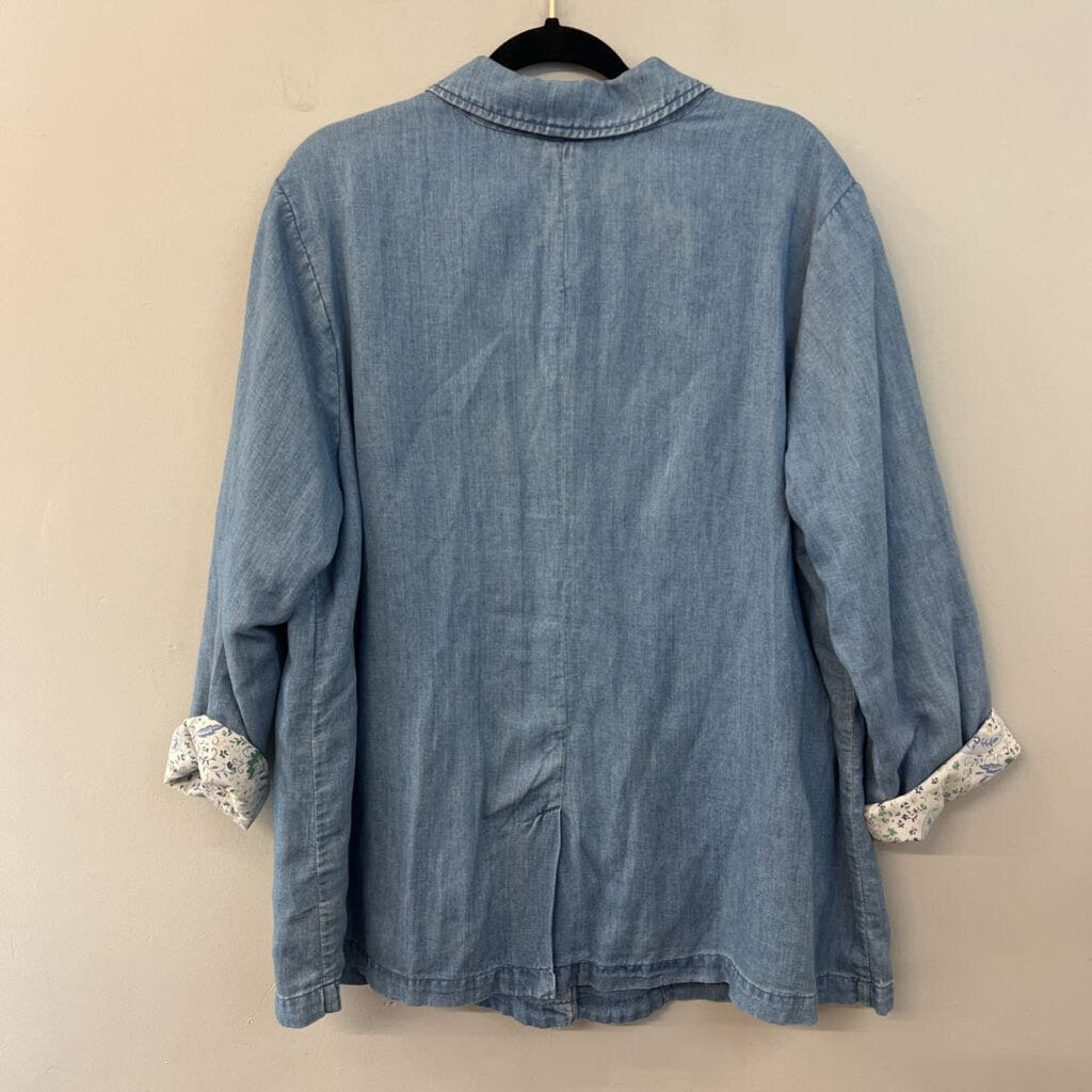 J Jill Blue Chambray Blazer Jacket Extra Large Petite