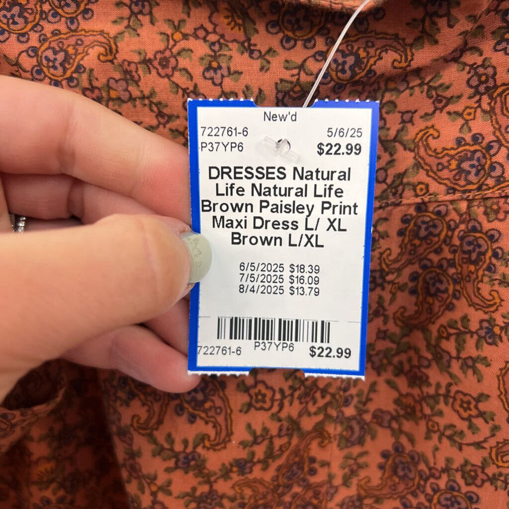 Natural Life Brown Paisley Print Maxi Dress L/ XL