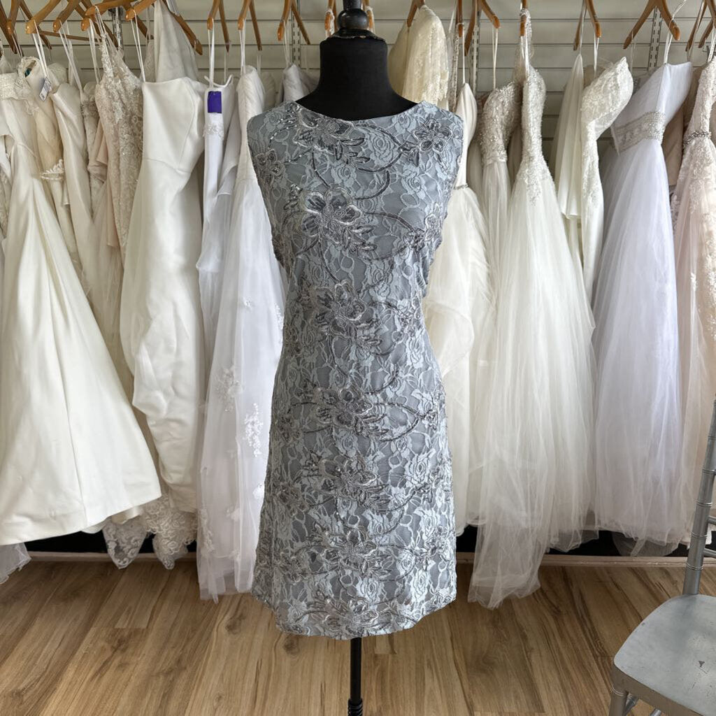 RSVP Grey Lace Sequin Sleeveless Short Formal Dress 16