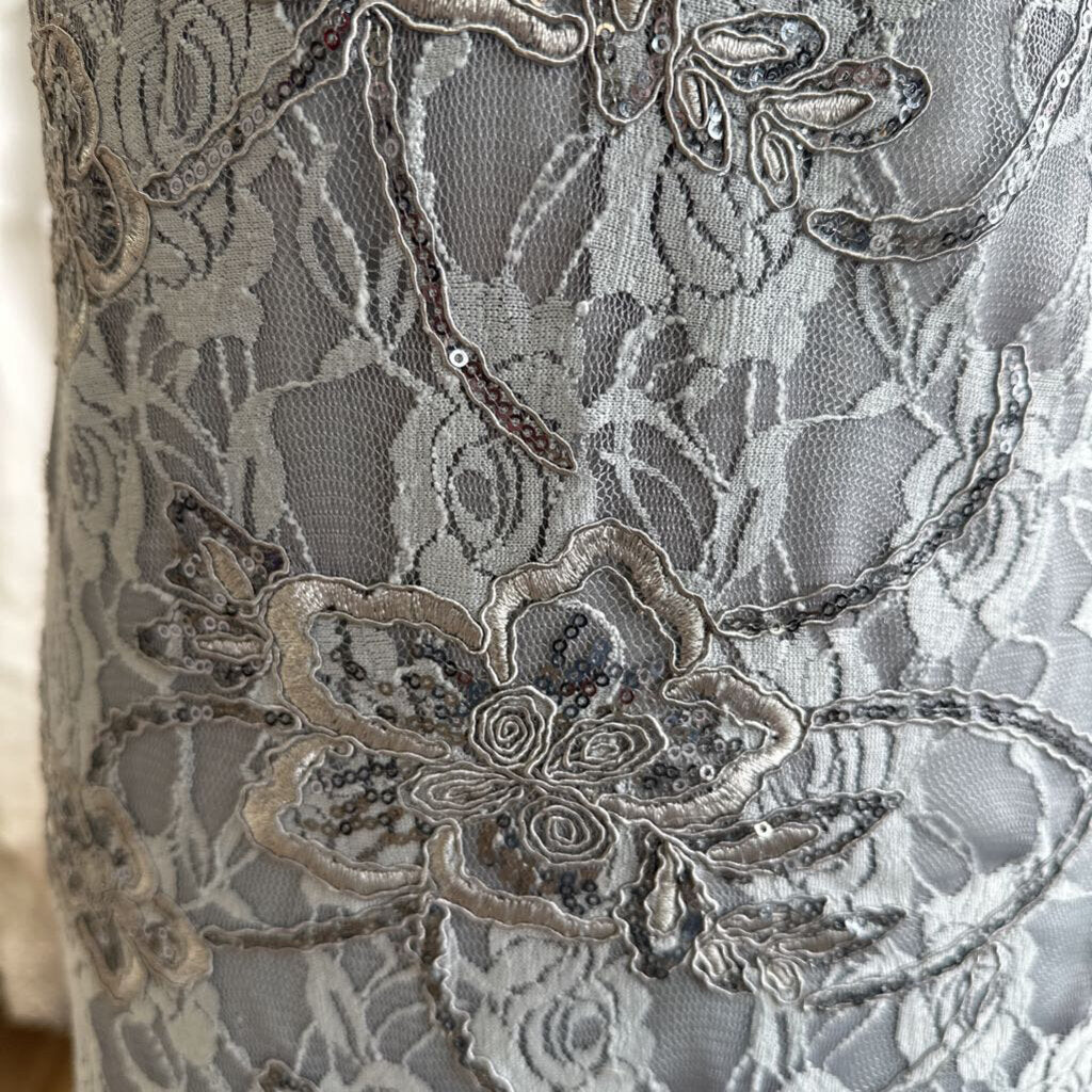 RSVP Grey Lace Sequin Sleeveless Short Formal Dress 16