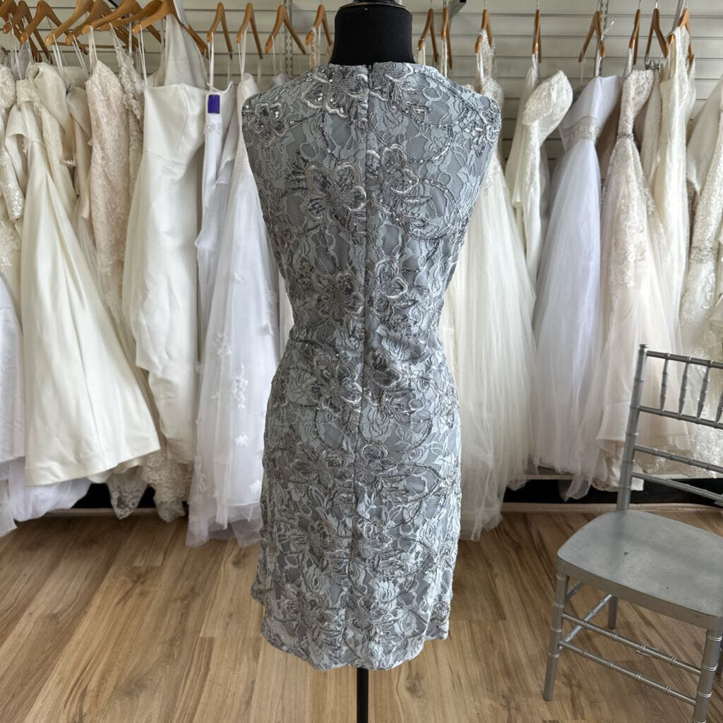 RSVP Grey Lace Sequin Sleeveless Short Formal Dress 16