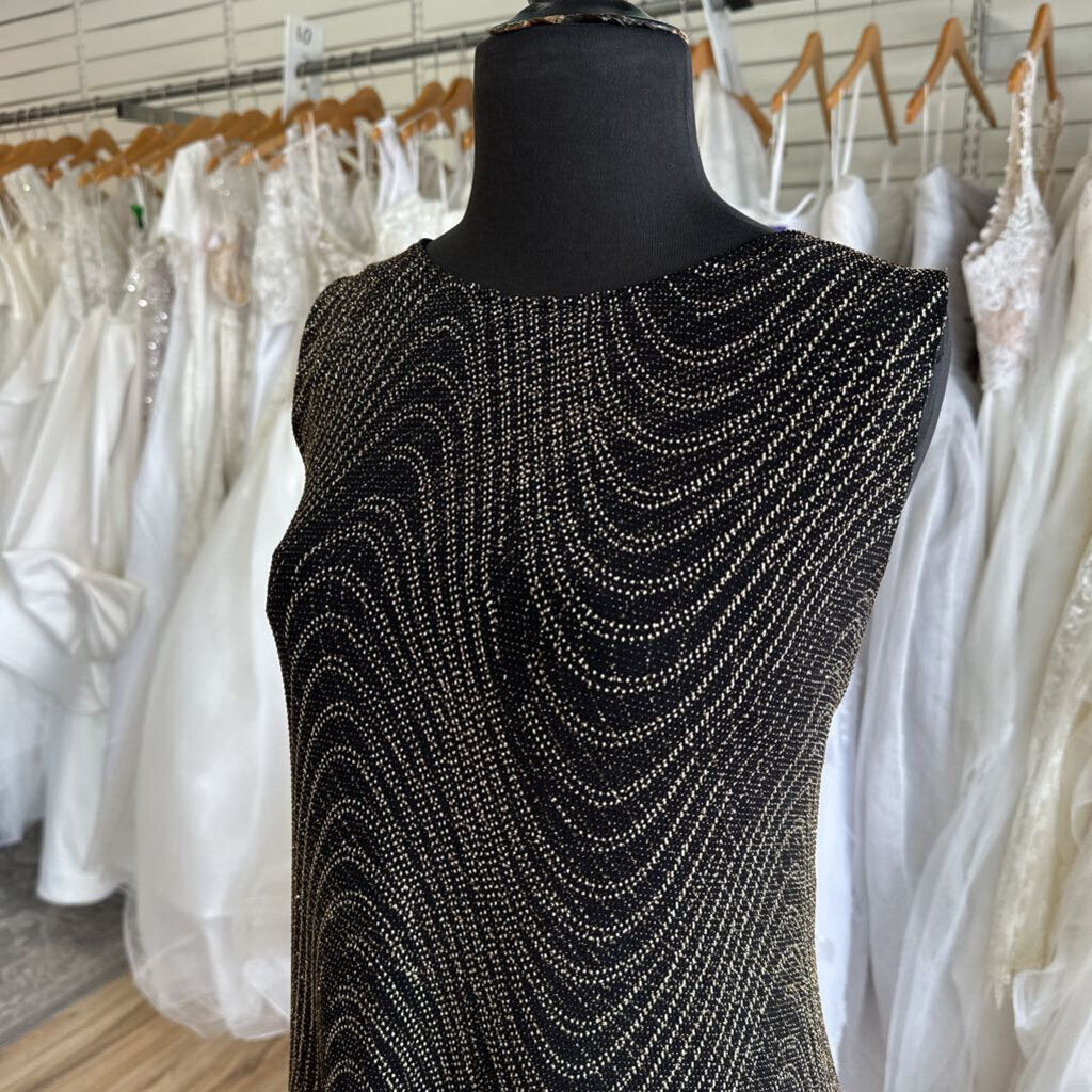 Sangria Black/ Gold Sparkle Print Sleeveless Short Formal Dress 16