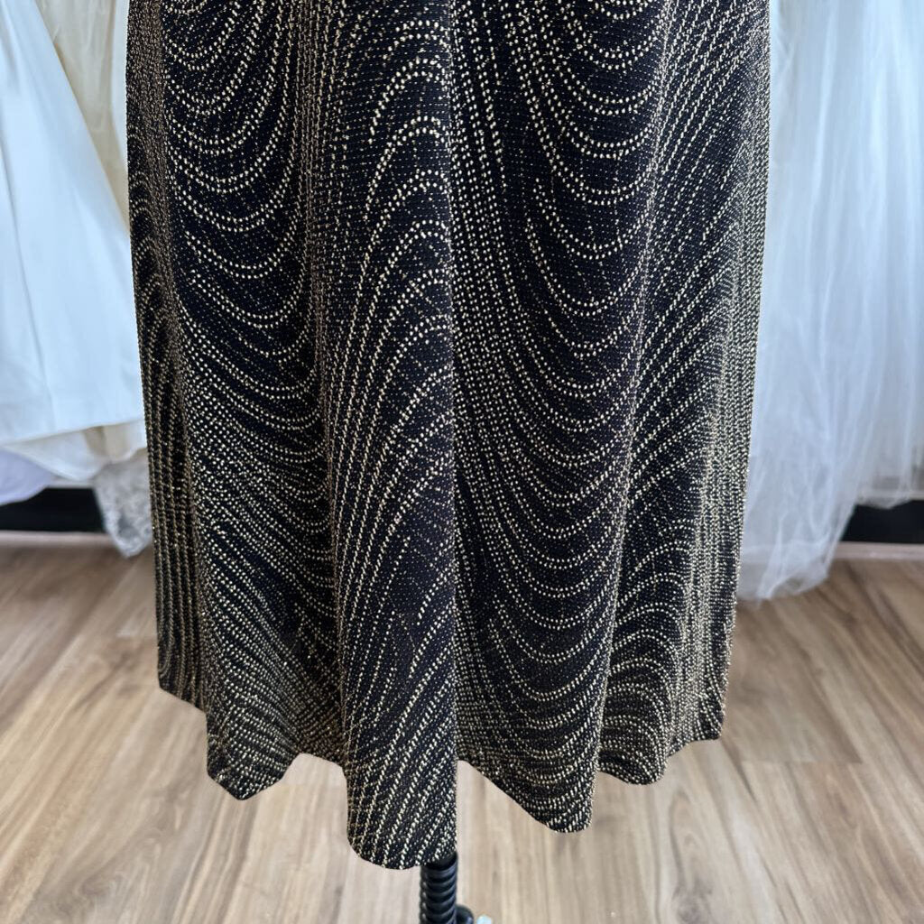 Sangria Black/ Gold Sparkle Print Sleeveless Short Formal Dress 16