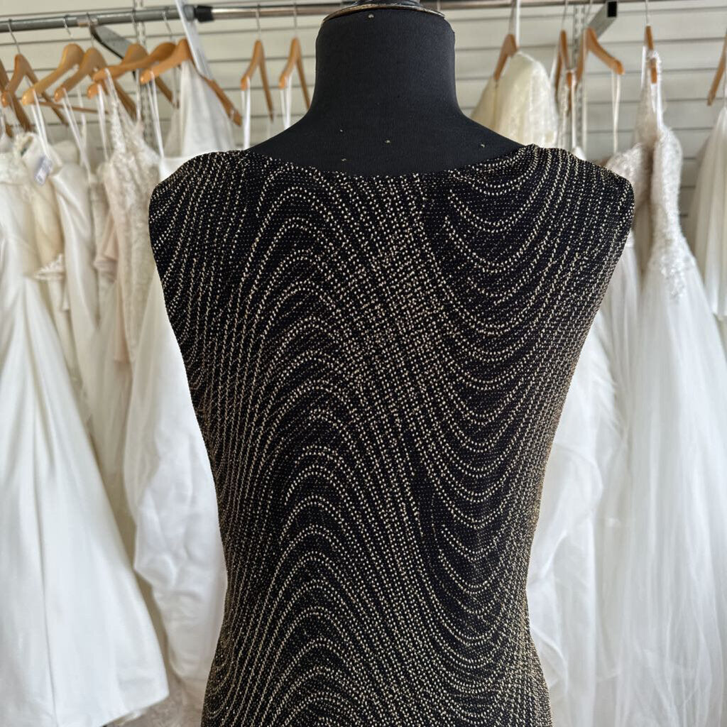 Sangria Black/ Gold Sparkle Print Sleeveless Short Formal Dress 16