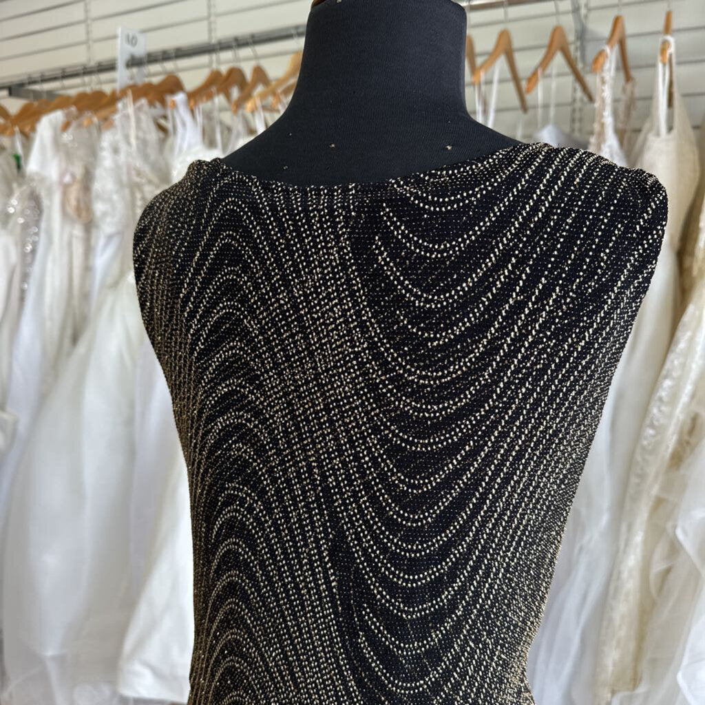 Sangria Black/ Gold Sparkle Print Sleeveless Short Formal Dress 16