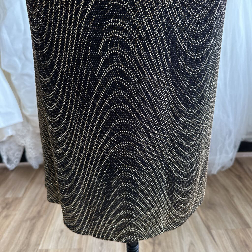 Sangria Black/ Gold Sparkle Print Sleeveless Short Formal Dress 16