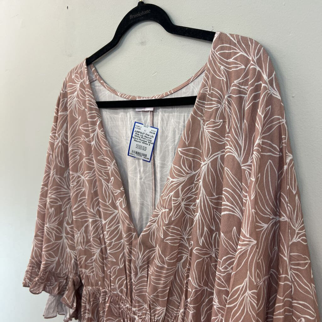 Pink Lily Mauve/ White Print Long Sleeve Romper Small