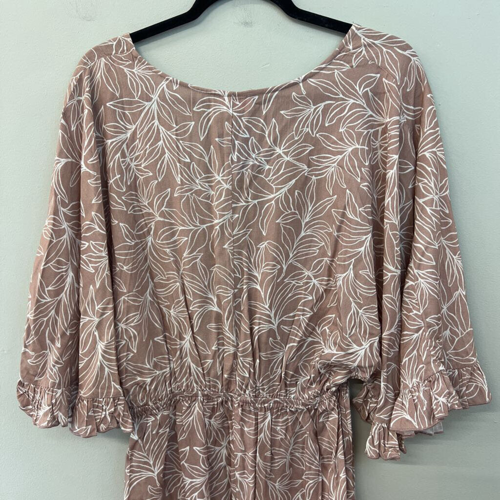 Pink Lily Mauve/ White Print Long Sleeve Romper Small
