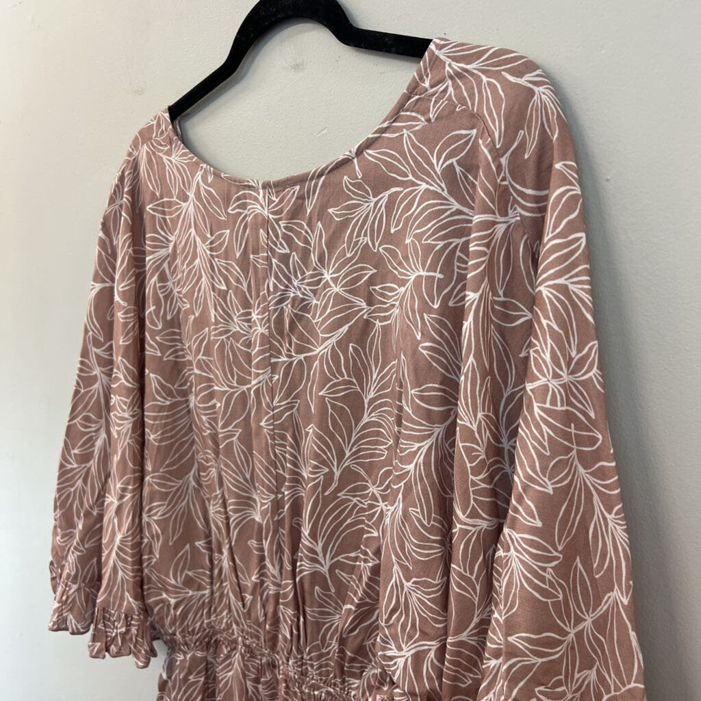 Pink Lily Mauve/ White Print Long Sleeve Romper Small