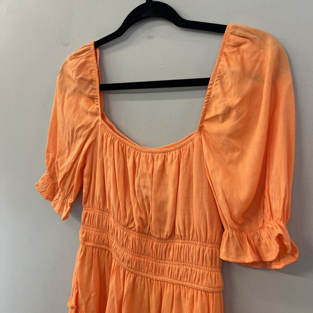 Blue Rain Orange Short Sleeve Tiered Skirt Dress Small
