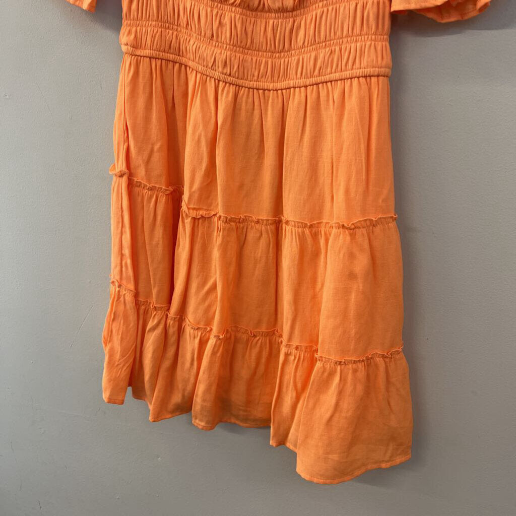 Blue Rain Orange Short Sleeve Tiered Skirt Dress Small