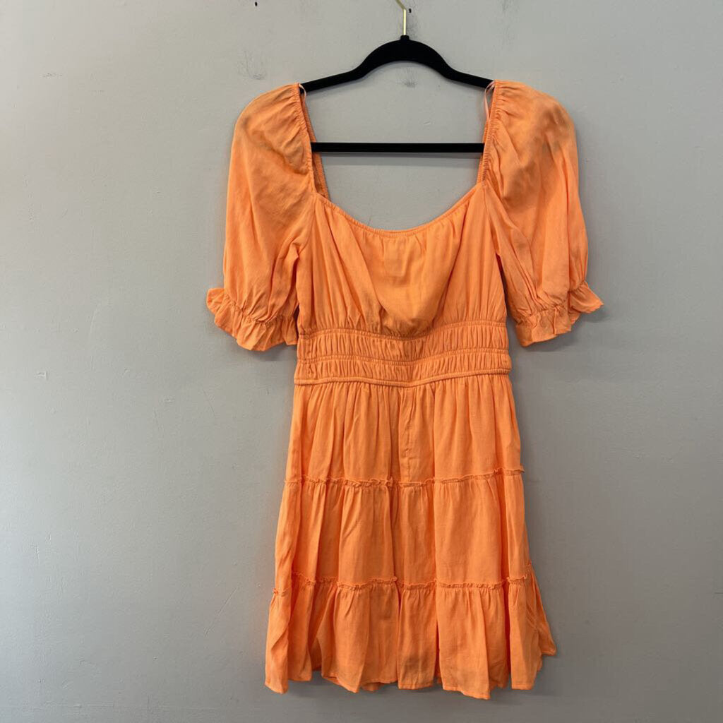 Blue Rain Orange Short Sleeve Tiered Skirt Dress Small