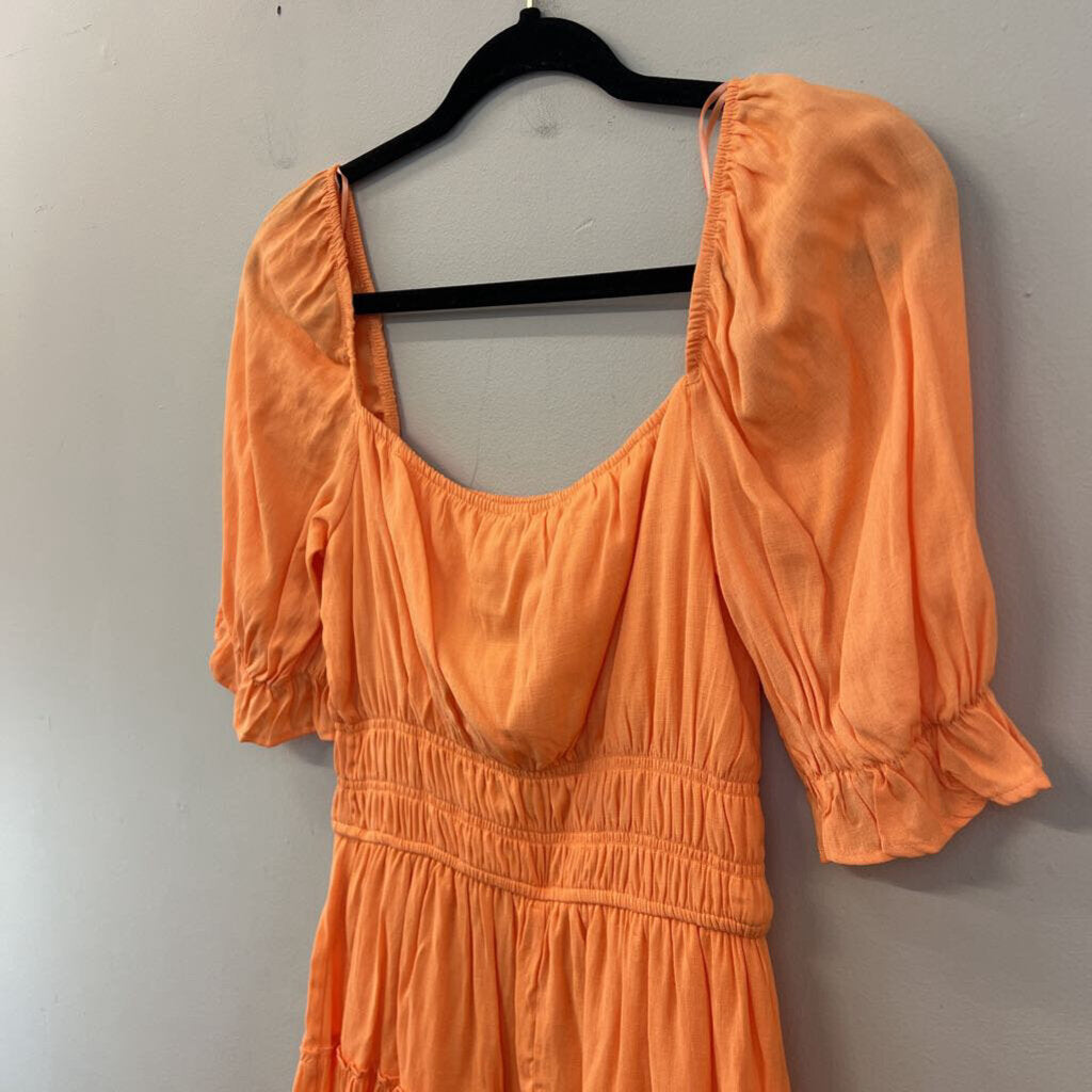 Blue Rain Orange Short Sleeve Tiered Skirt Dress Small