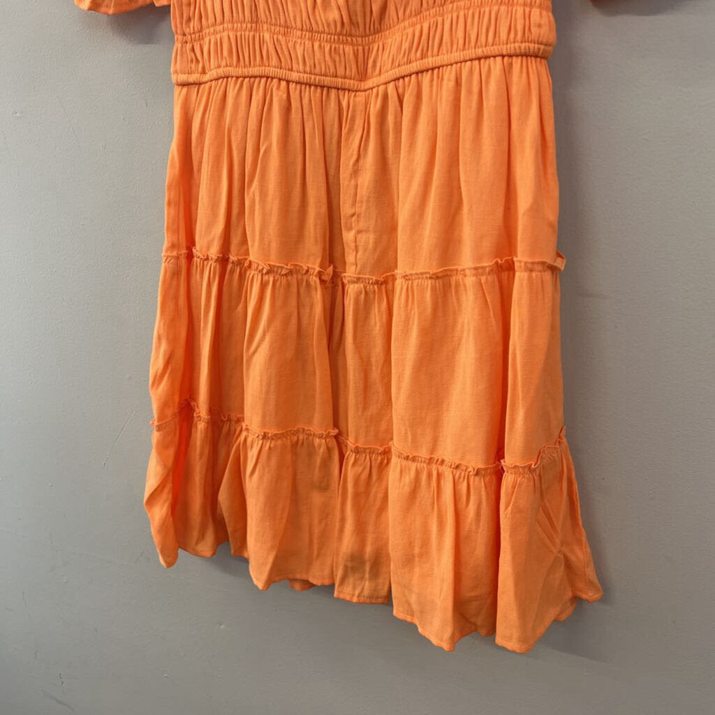 Blue Rain Orange Short Sleeve Tiered Skirt Dress Small