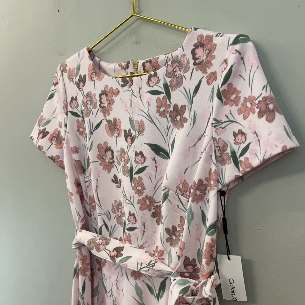 Calvin Klein Pink Flower Print Short Sleeve Ruffle Hem Dress 4