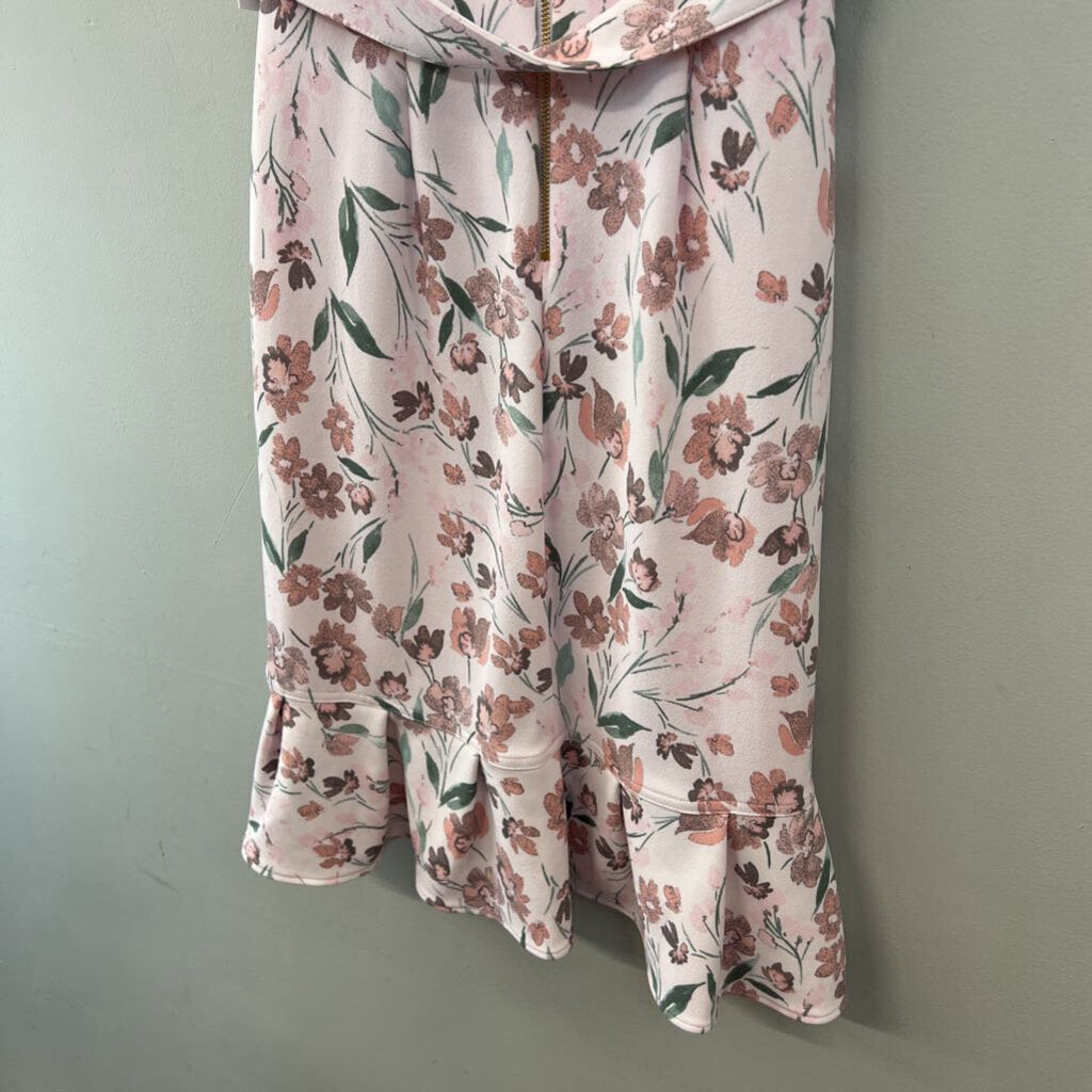 Calvin Klein Pink Flower Print Short Sleeve Ruffle Hem Dress 4